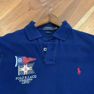 Used Rare Polo by Ralph Lauren Men's Blue Polo with Red Logo